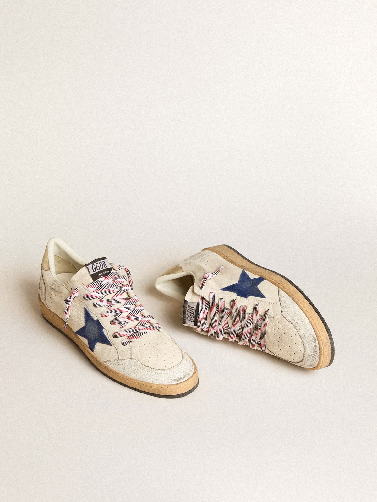 Men's Ball Star in nappa leather with blue suede star and platinum leather heel tab - Golden Goose Men