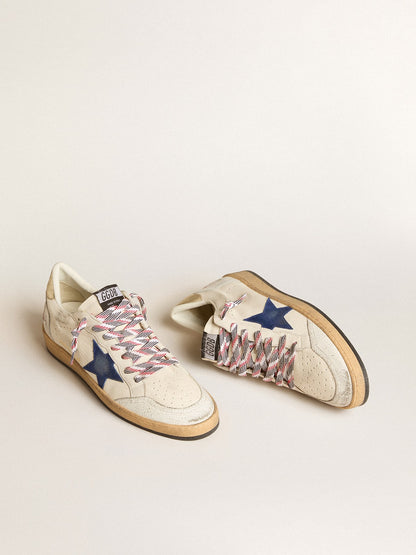 Men's Ball Star in nappa leather with blue suede star and platinum leather heel tab - Golden Goose Men