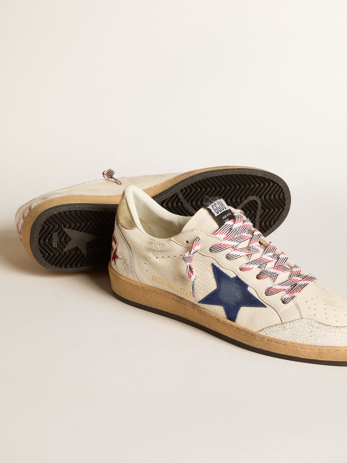 Men's Ball Star in nappa leather with blue suede star and platinum leather heel tab - Golden Goose Men