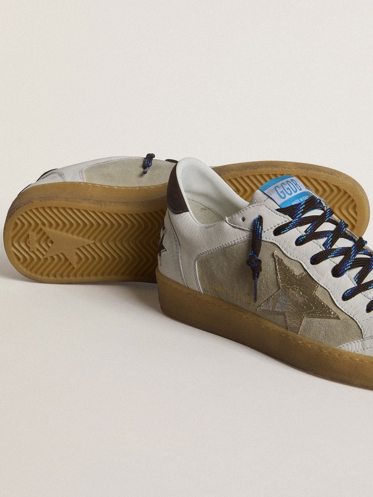 Ball Star LTD with foiled crackle leather star and brown leather heel tab - Golden Goose Men