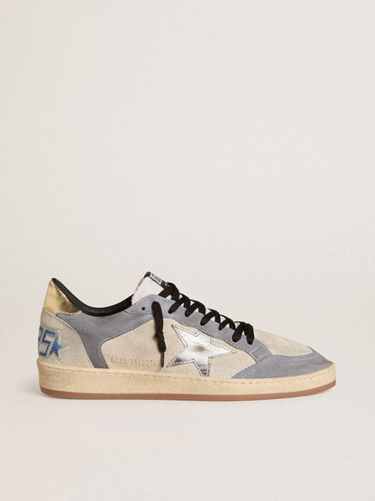 Men's Ball Star in suede and nubuck with silver metallic leather star and gold metallic leather heel tab - Golden Goose Men