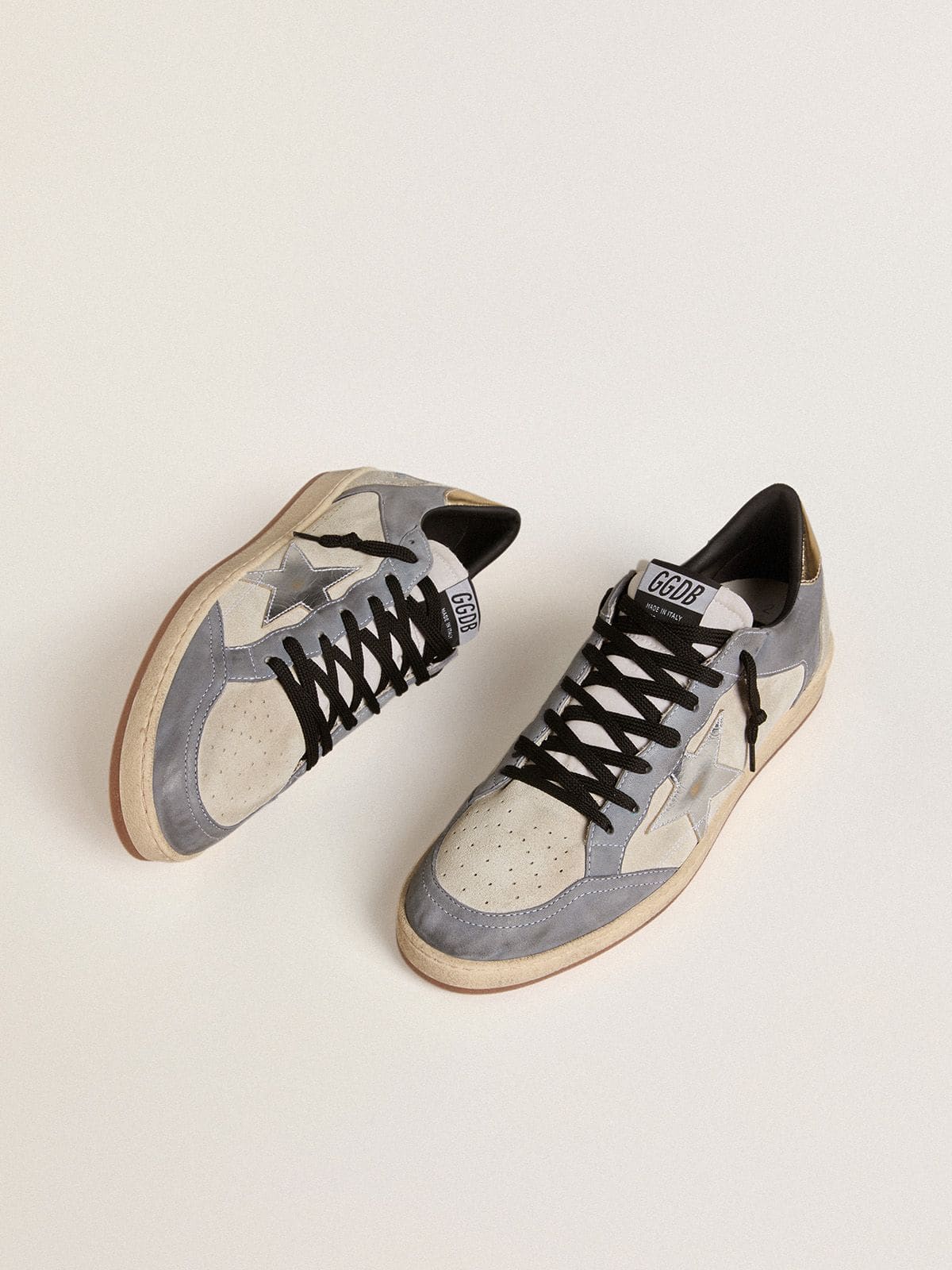 Men's Ball Star in suede and nubuck with silver metallic leather star and gold metallic leather heel tab - Golden Goose Men