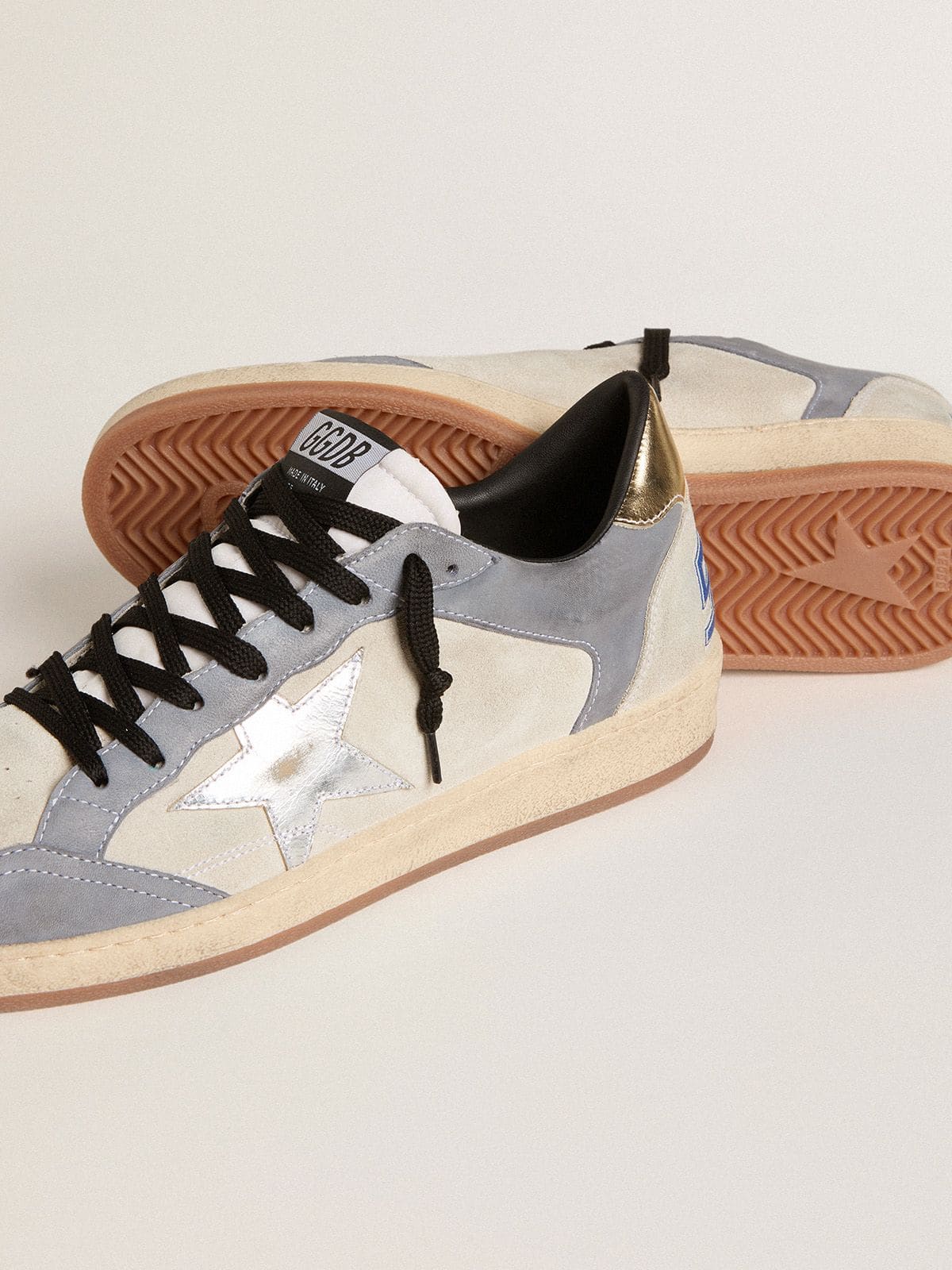 Men's Ball Star in suede and nubuck with silver metallic leather star and gold metallic leather heel tab - Golden Goose Men