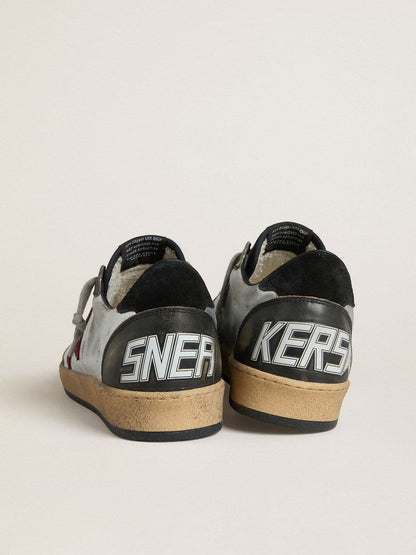 Men's Ball Star LTD in silver laminated leather with red suede star and black inserts - Golden Goose Men