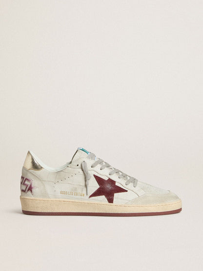Men's Ball Star in crocodile-print nubuck with burgundy suede star - Golden Goose Men