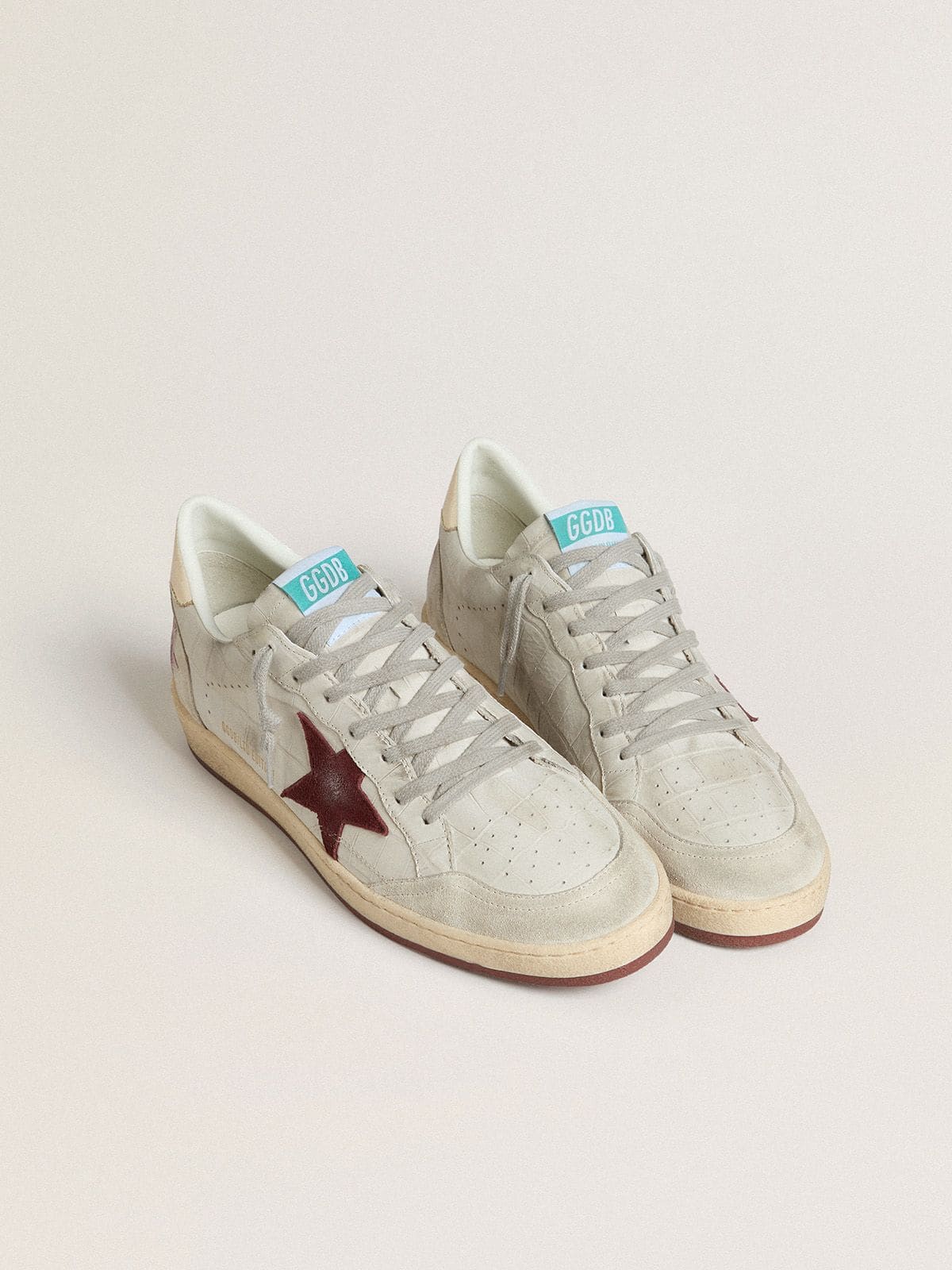 Men's Ball Star in crocodile-print nubuck with burgundy suede star - Golden Goose Men