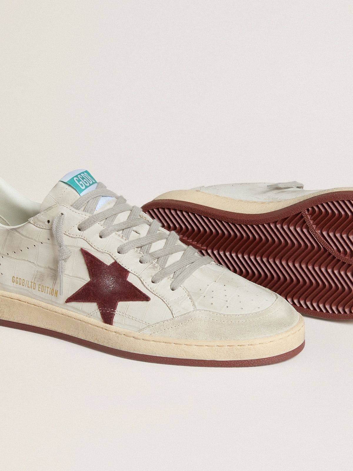 Men's Ball Star in crocodile-print nubuck with burgundy suede star - Golden Goose Men