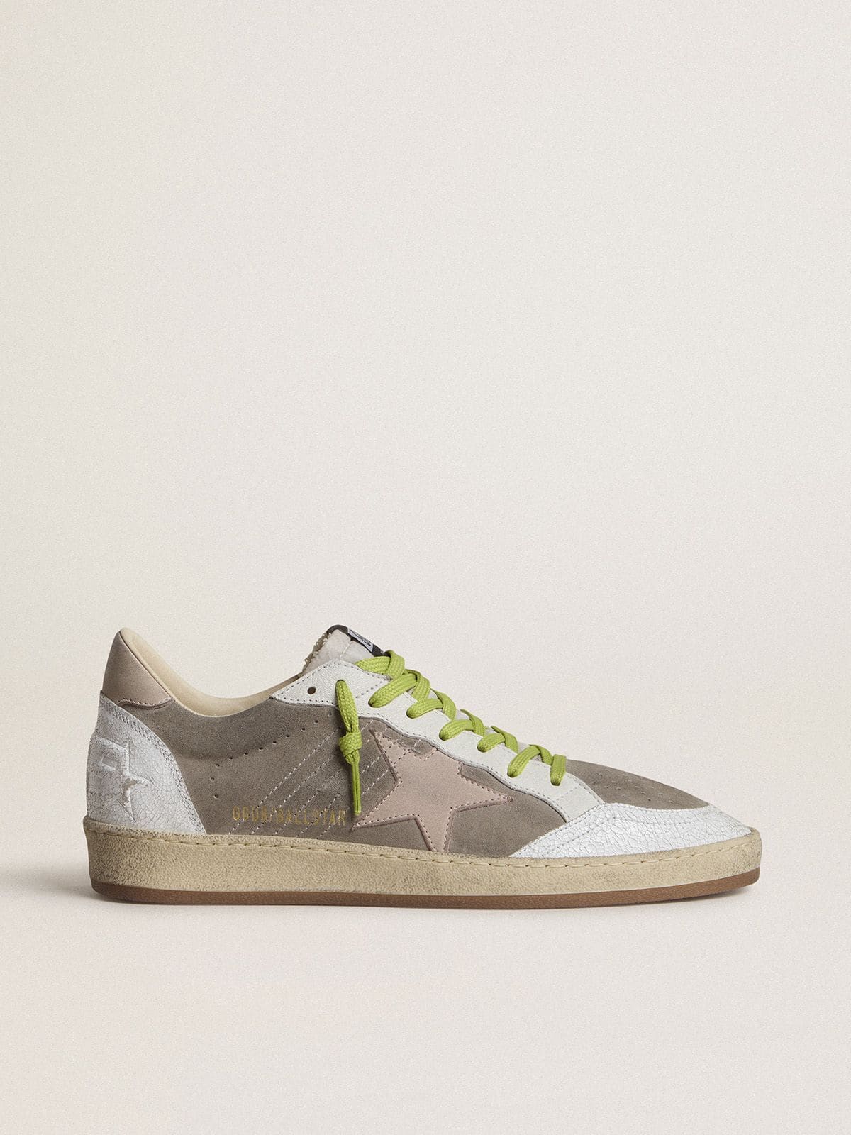 Men’s Ball Star in gray suede with old rose suede star and beige leather heel tab - Golden Goose Men