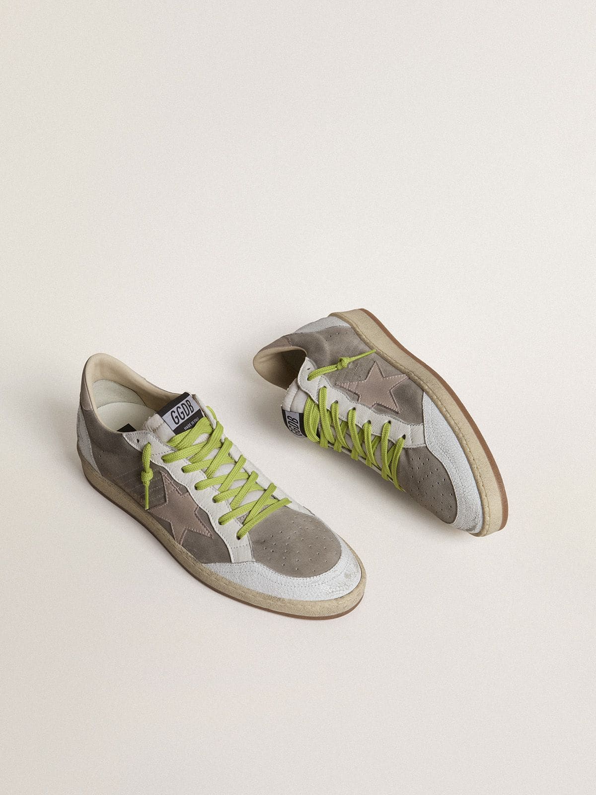 Men’s Ball Star in gray suede with old rose suede star and beige leather heel tab - Golden Goose Men