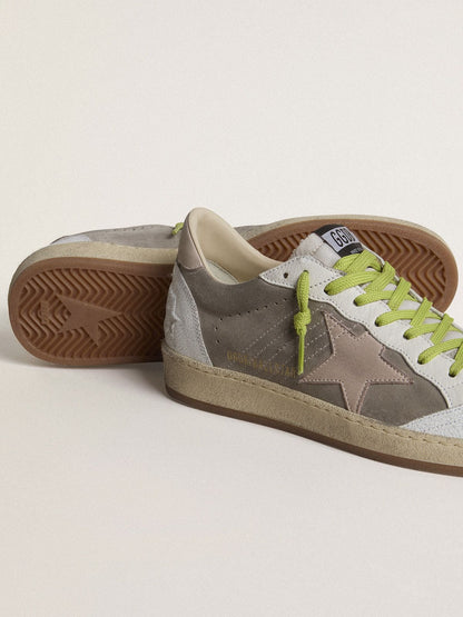 Men’s Ball Star in gray suede with old rose suede star and beige leather heel tab - Golden Goose Men