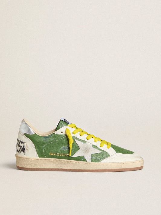 Ball Star LTD in green nappa leather with white suede star and metallic silver leather heel tab - Golden Goose Men