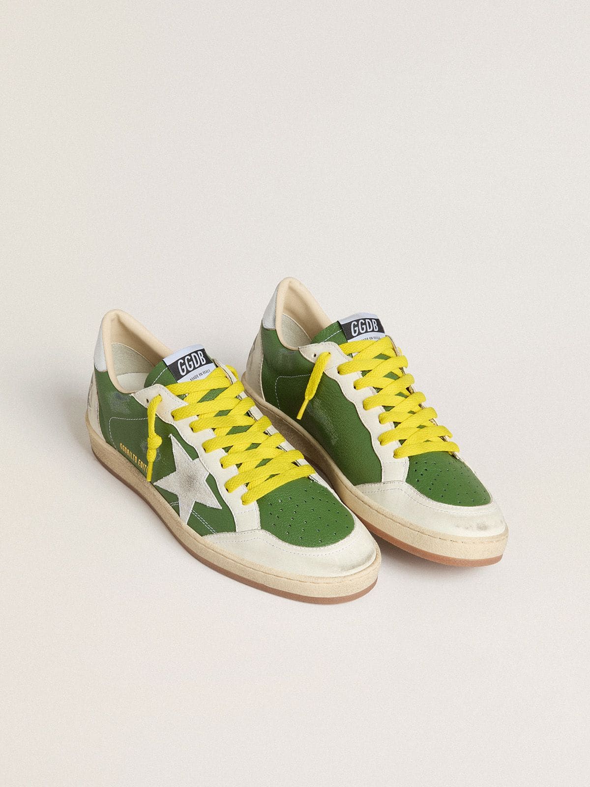 Ball Star LTD in green nappa leather with white suede star and metallic silver leather heel tab - Golden Goose Men