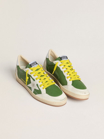 Ball Star LTD in green nappa leather with white suede star and metallic silver leather heel tab - Golden Goose Men