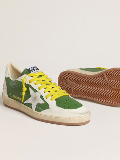 Ball Star LTD in green nappa leather with white suede star and metallic silver leather heel tab - Golden Goose Men