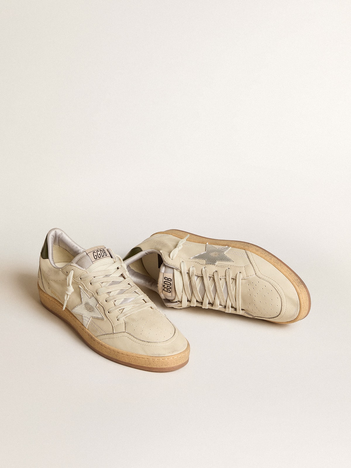 Men's Ball Star with silver leather star and green leather heel tab - Golden Goose Men