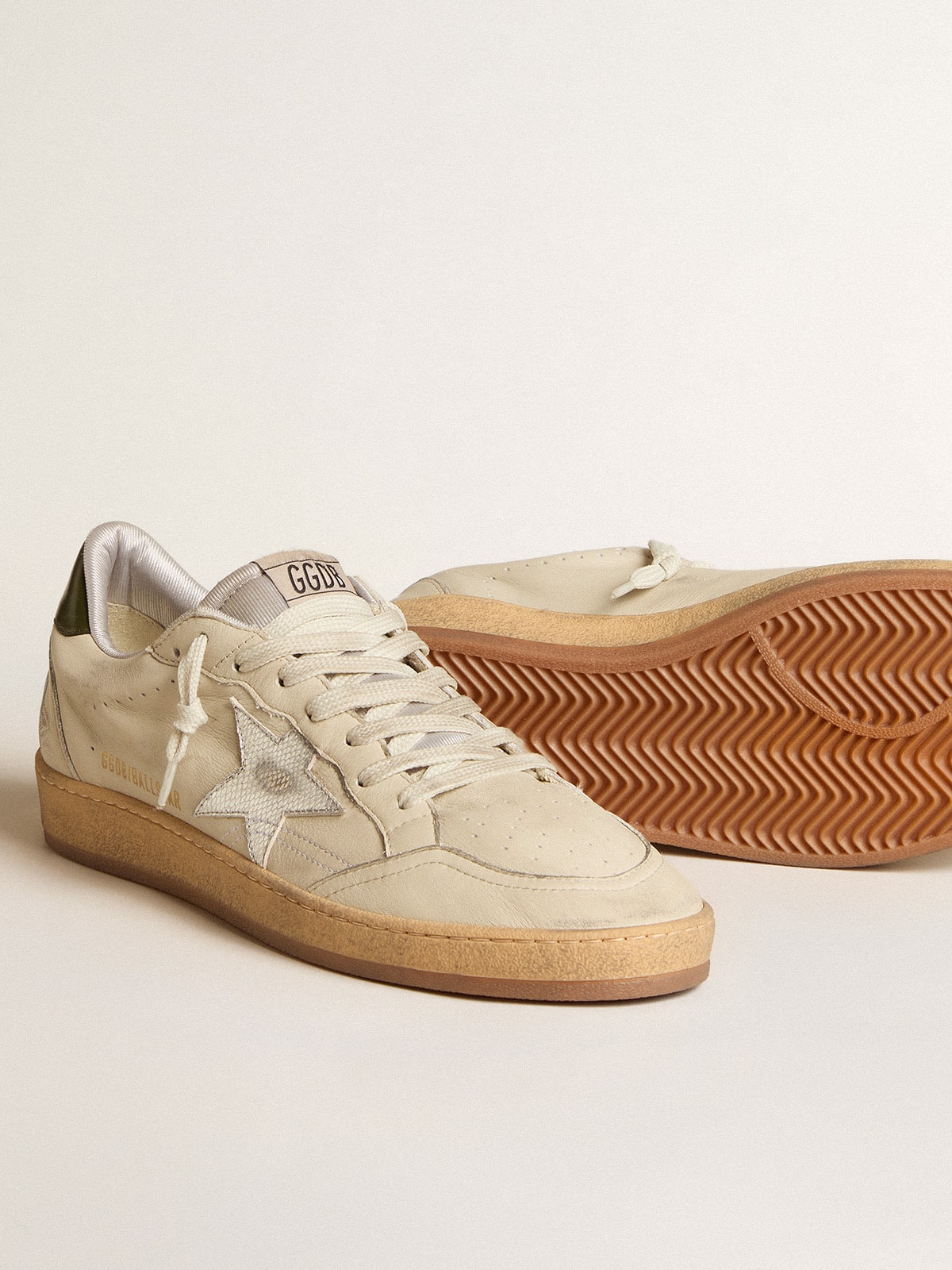 Men's Ball Star with silver leather star and green leather heel tab - Golden Goose Men