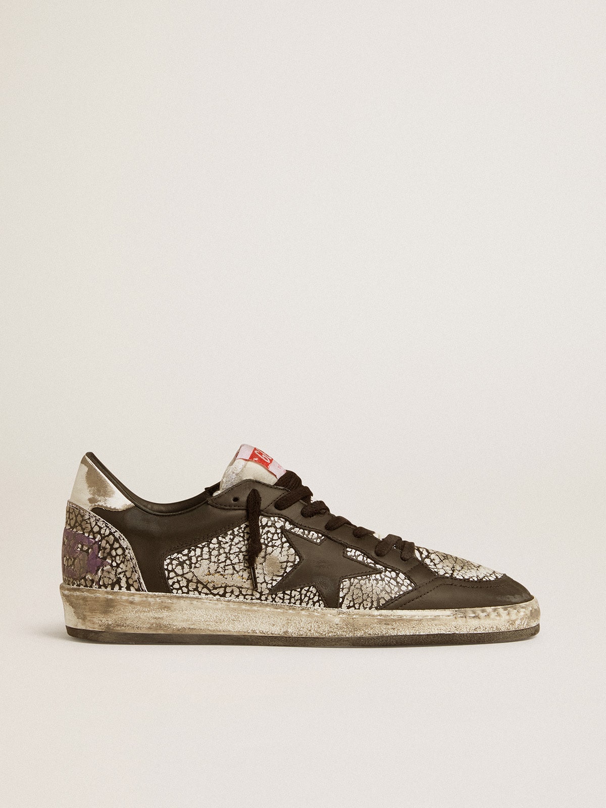 Men's Ball Star in elephant-print leather with black leather star - Golden Goose Men
