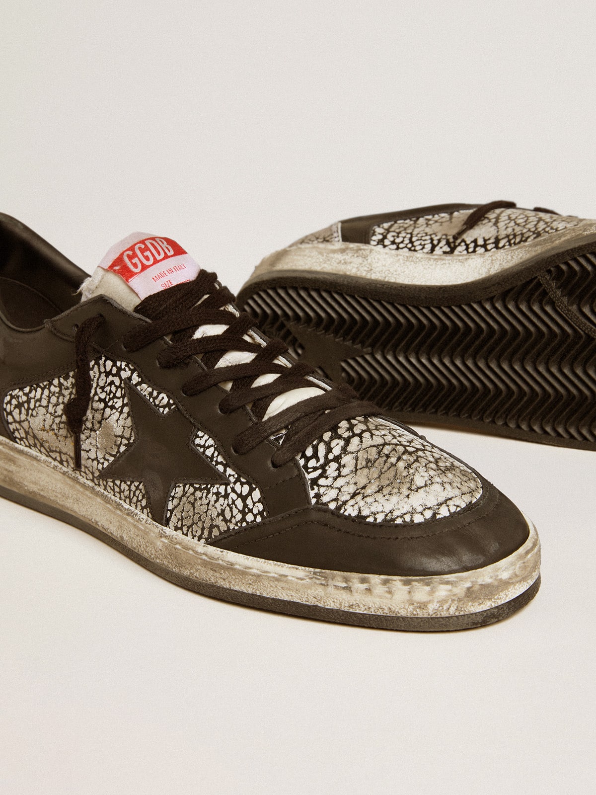 Men's Ball Star in elephant-print leather with black leather star - Golden Goose Men