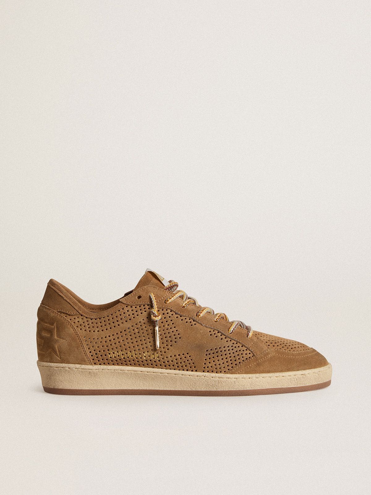 Men's Ball Star with perforated tobacco-colored suede upper and tone-on-tone star - Golden Goose Men