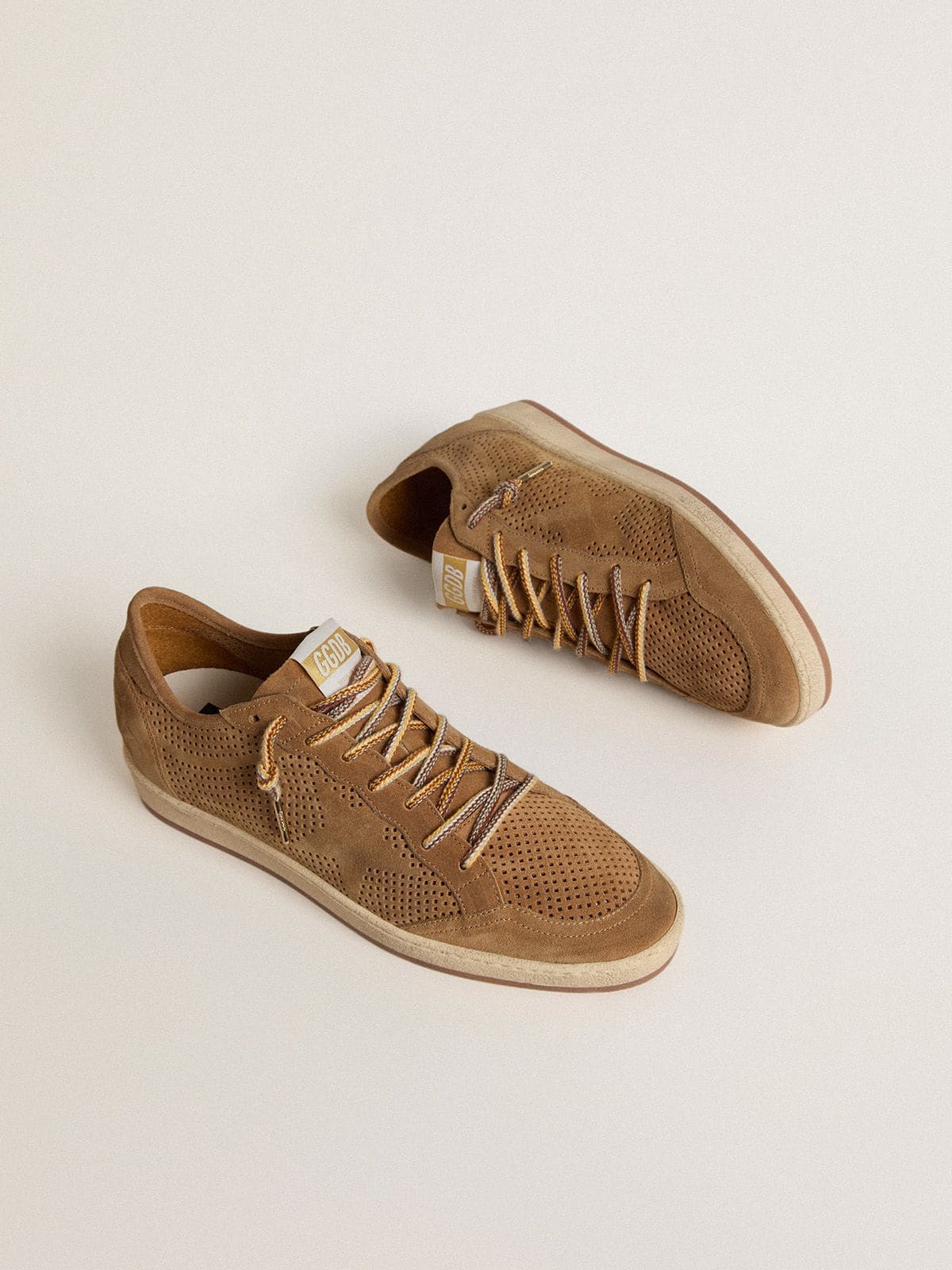 Men's Ball Star with perforated tobacco-colored suede upper and tone-on-tone star - Golden Goose Men