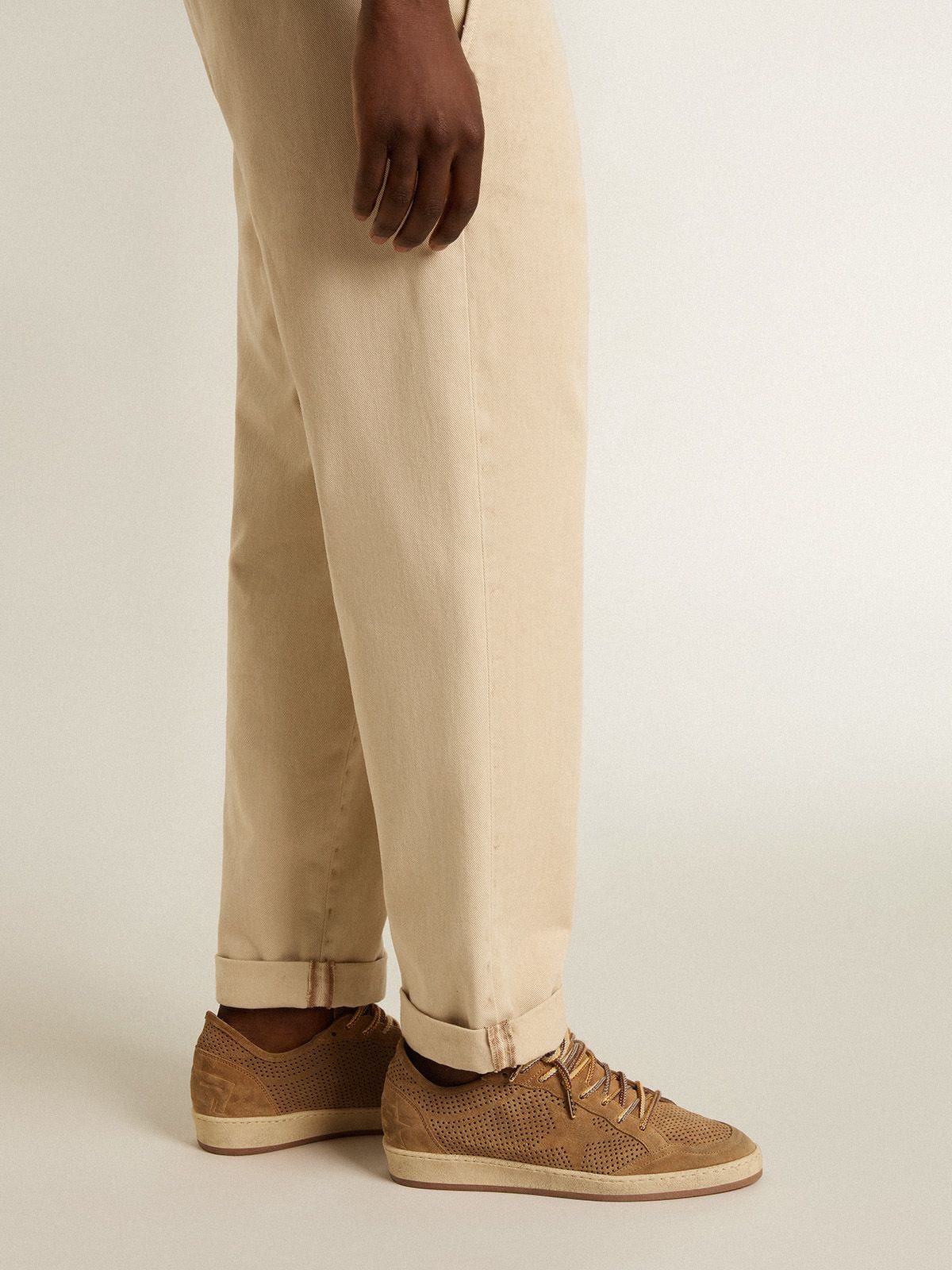 Men's Ball Star with perforated tobacco-colored suede upper and tone-on-tone star - Golden Goose Men
