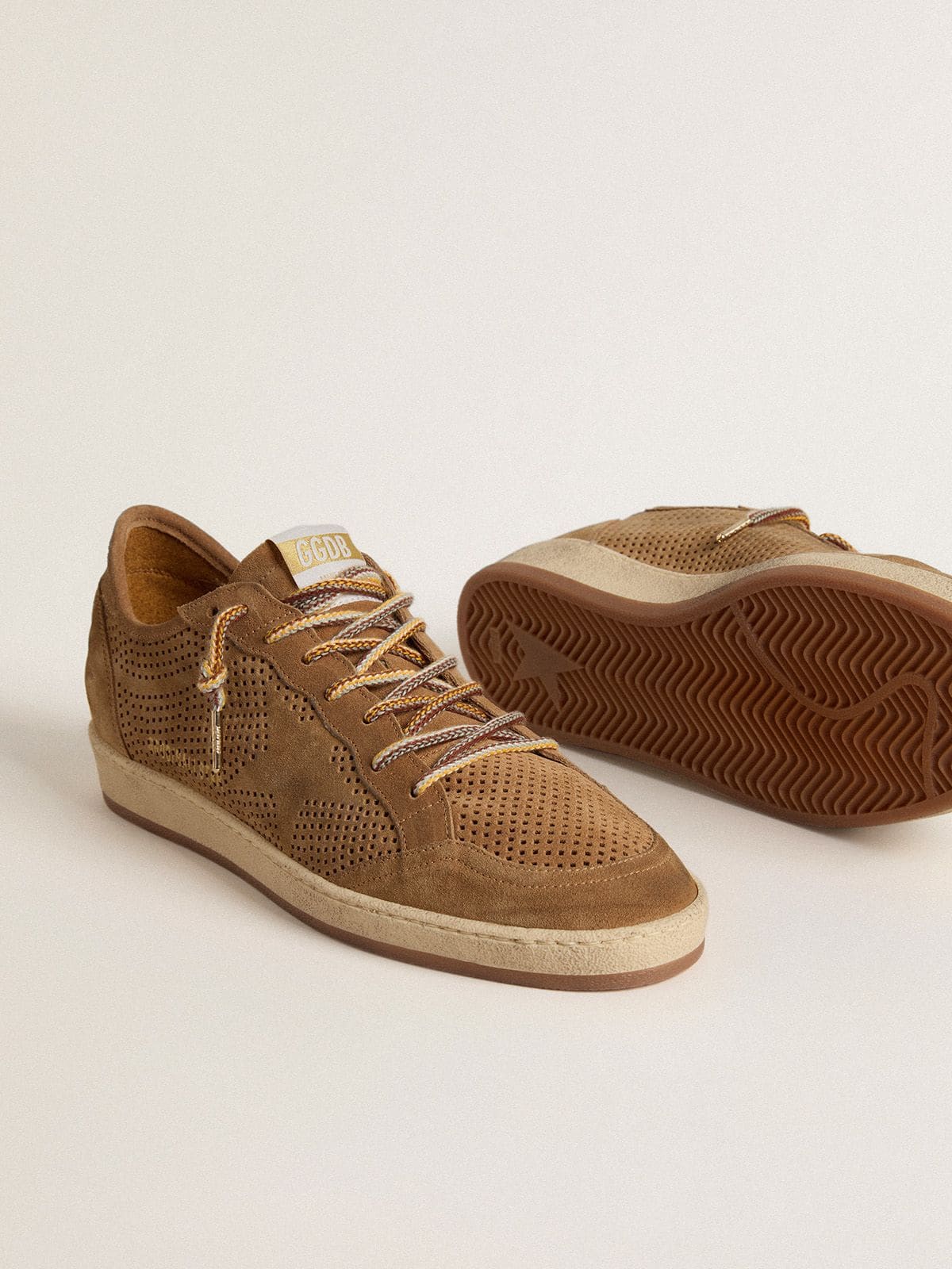 Men's Ball Star with perforated tobacco-colored suede upper and tone-on-tone star - Golden Goose Men