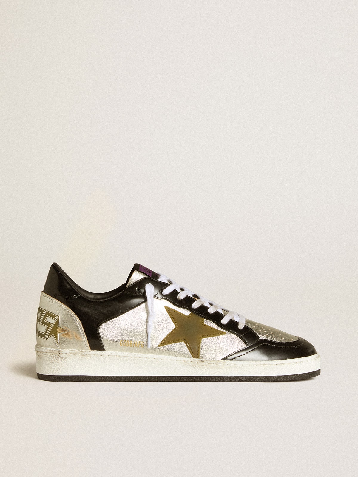 Men's Ball Star LAB in silver leather with brown leather star and black heel tab - Golden Goose Men