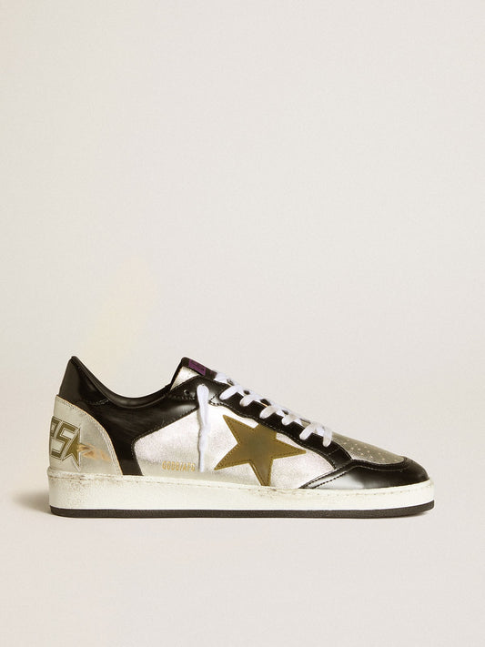 Men's Ball Star LAB in silver leather with brown leather star and black heel tab - Golden Goose Men