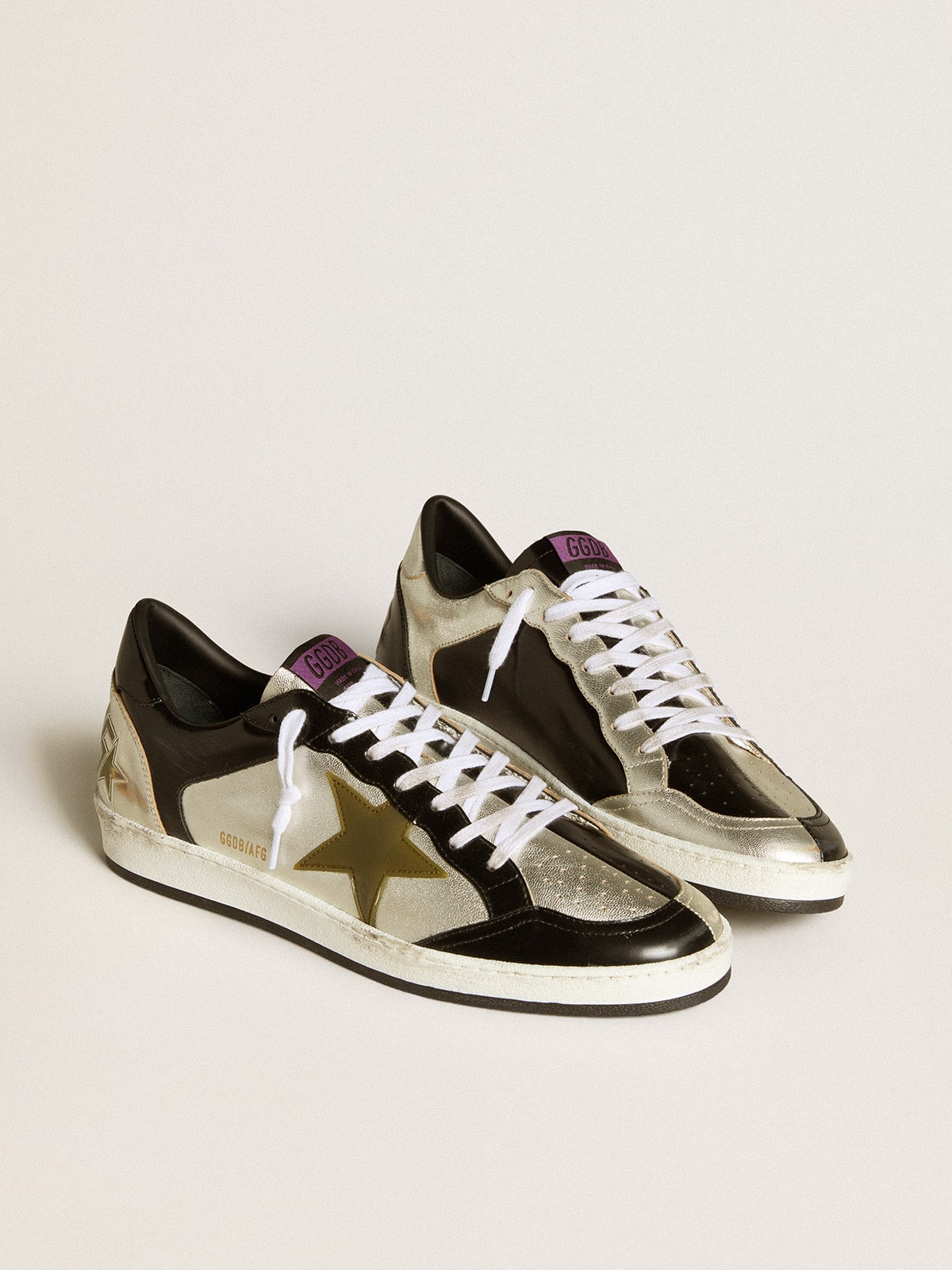 Men's Ball Star LAB in silver leather with brown leather star and black heel tab - Golden Goose Men