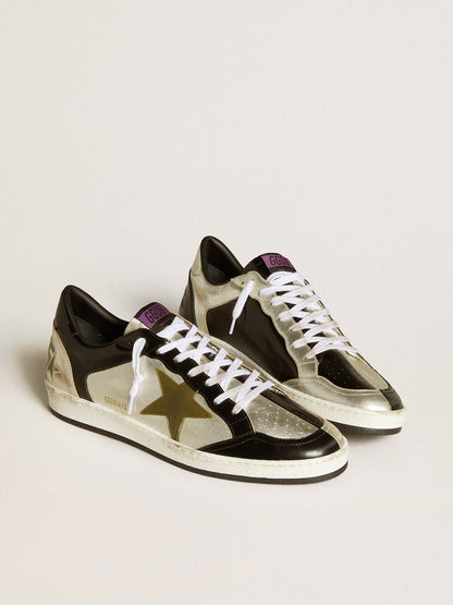 Men's Ball Star LAB in silver leather with brown leather star and black heel tab - Golden Goose Men