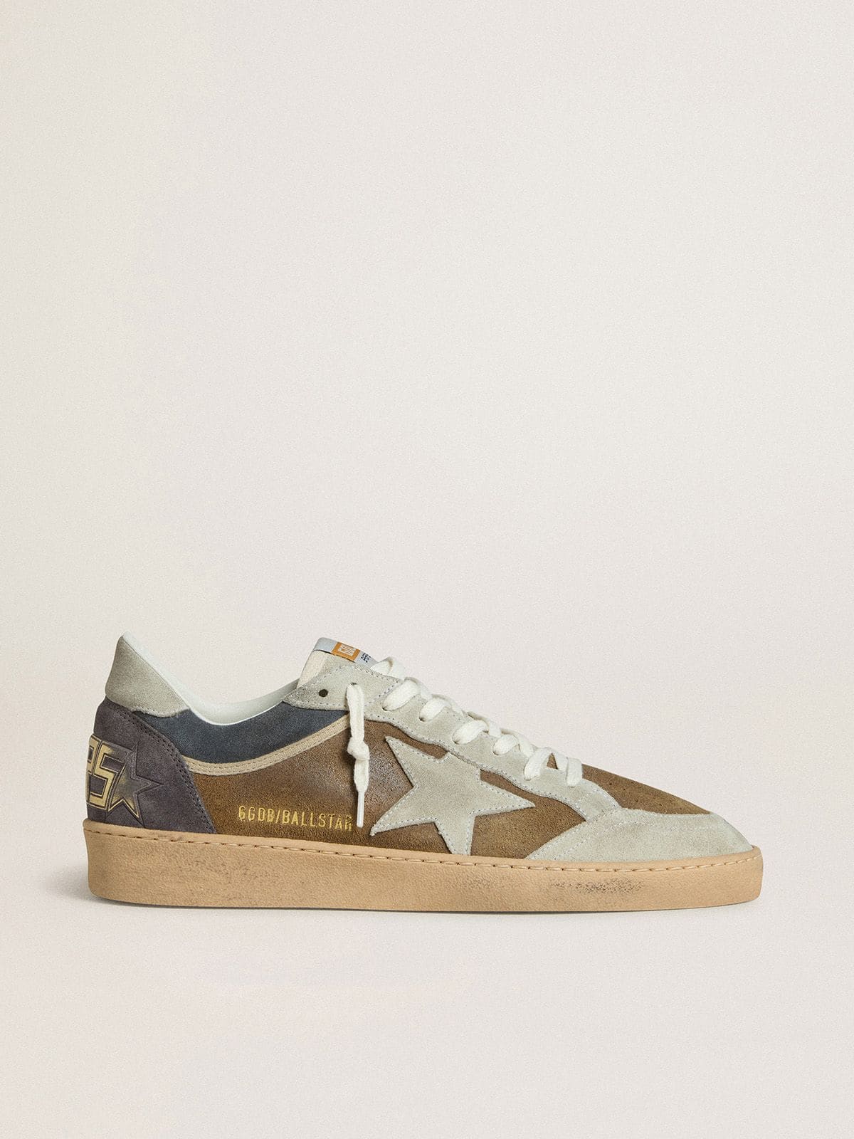Men's Ball Star in military-green waxed suede with ice-gray suede star and heel tab - Golden Goose Men