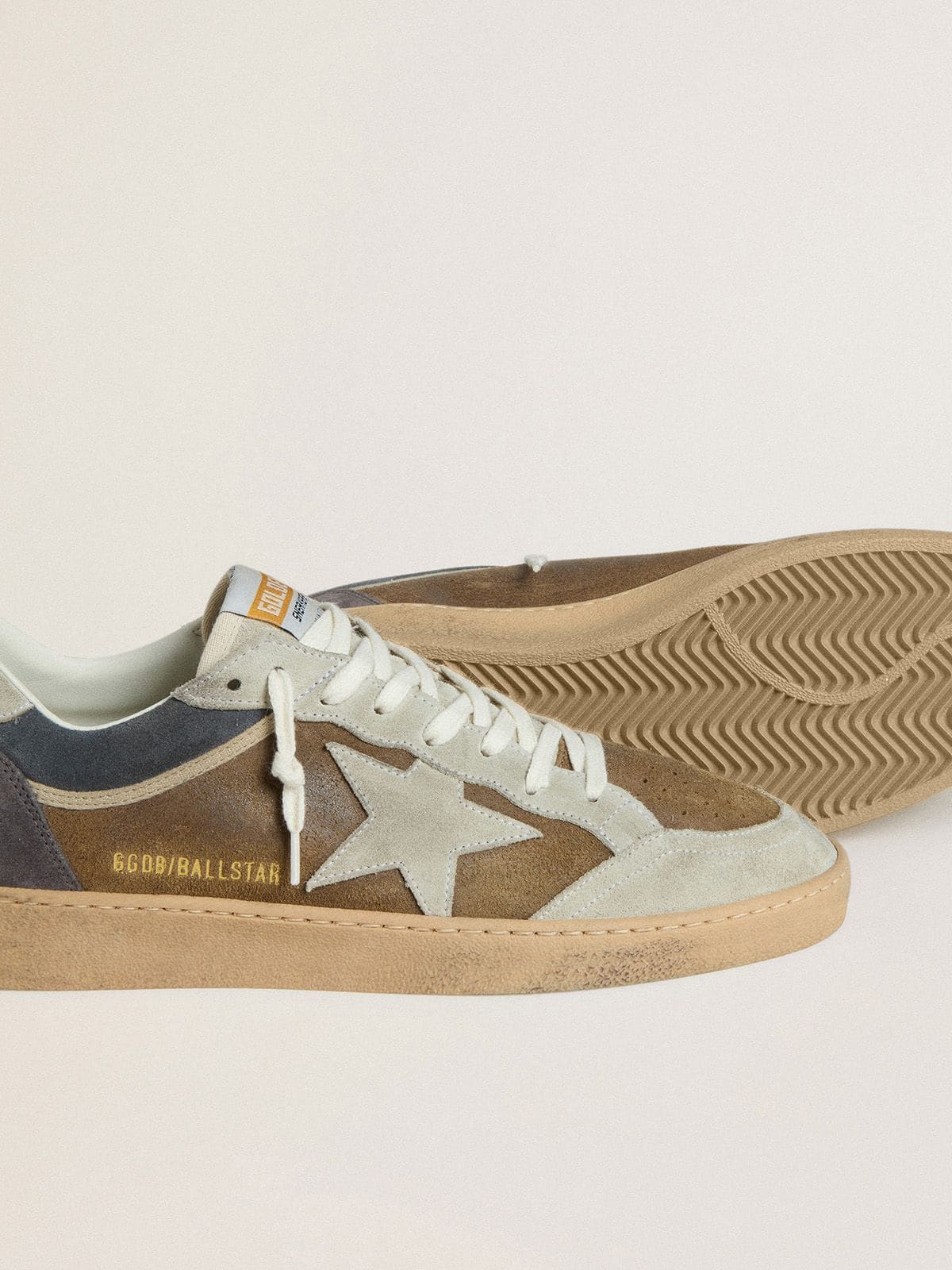 Men's Ball Star in military-green waxed suede with ice-gray suede star and heel tab - Golden Goose Men