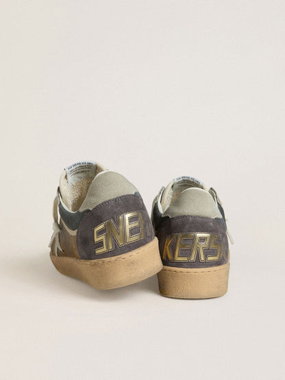 Men's Ball Star in military-green waxed suede with ice-gray suede star and heel tab - Golden Goose Men