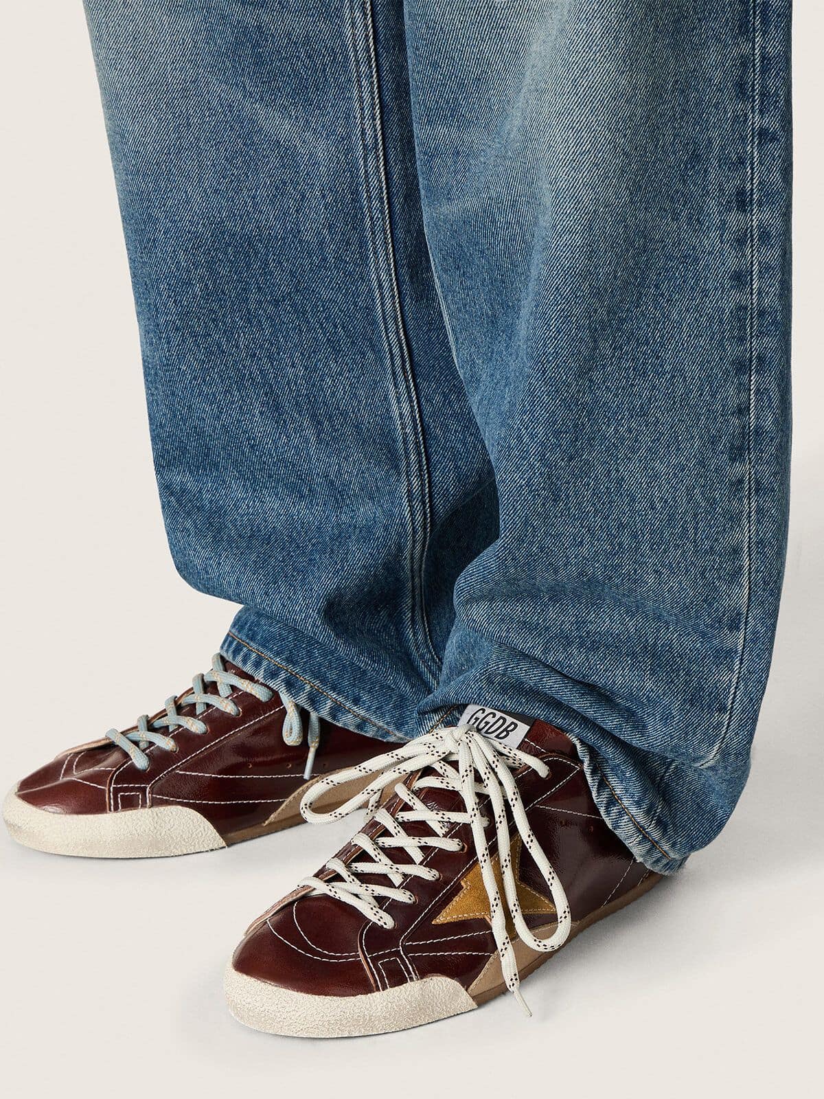 Men's True-Star in burgundy naplak with suede star and silver nappa heel tab - Golden Goose Men