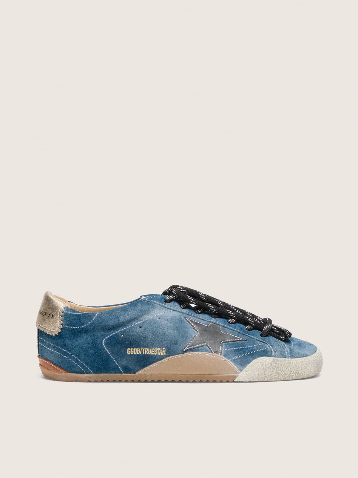Men's True-Star in teal suede with black star and cream heel tab - Golden Goose Men