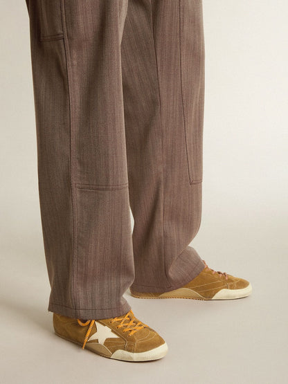 Men's True-Star in tobacco-colored suede with white star and platinum heel tab - Golden Goose Men