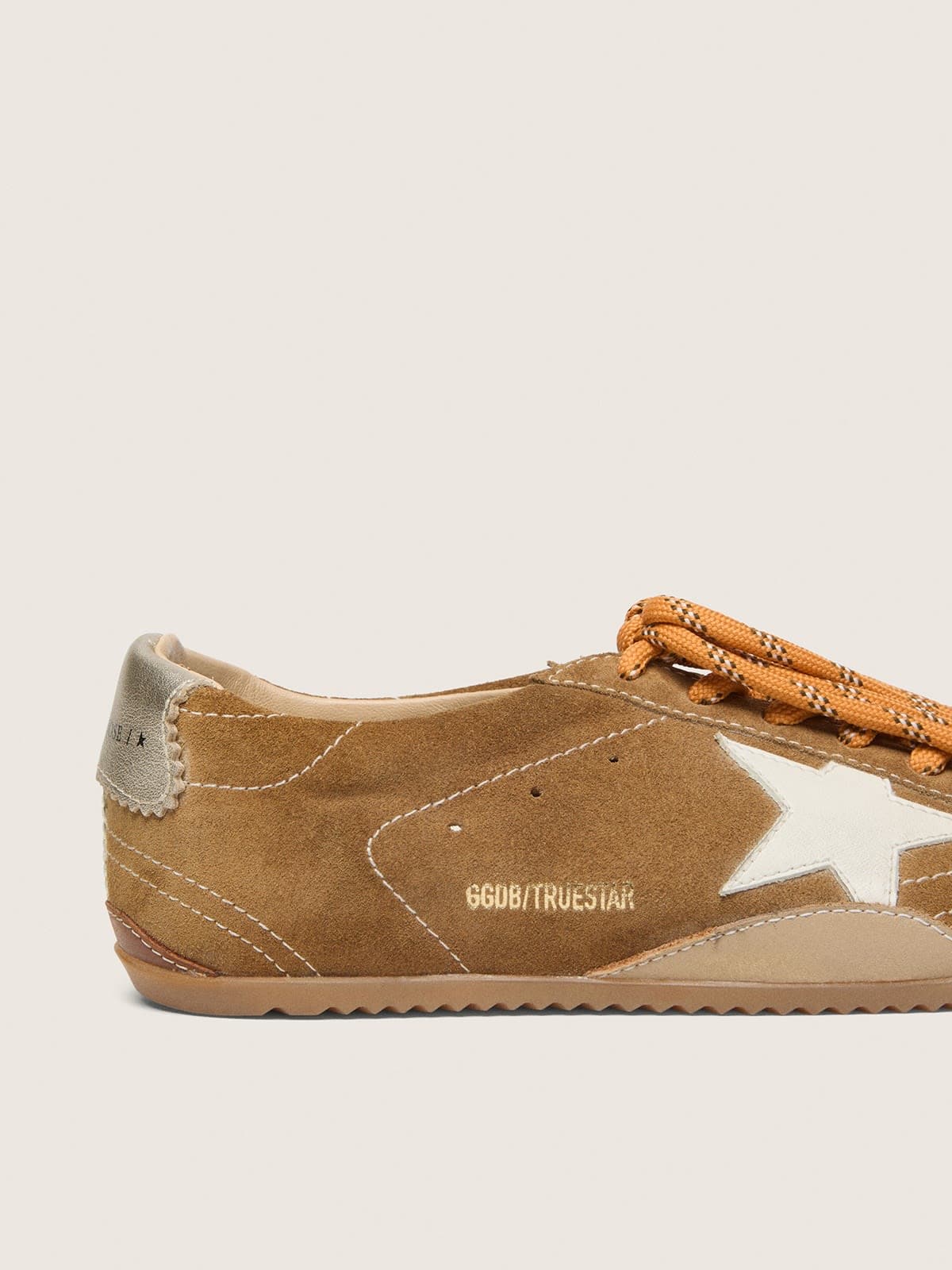 Men's True-Star in tobacco-colored suede with white star and platinum heel tab - Golden Goose Men