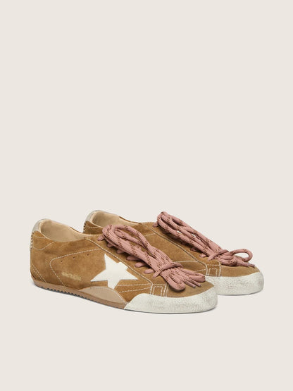 Men's True-Star in tobacco-colored suede with white star and platinum heel tab - Golden Goose Men