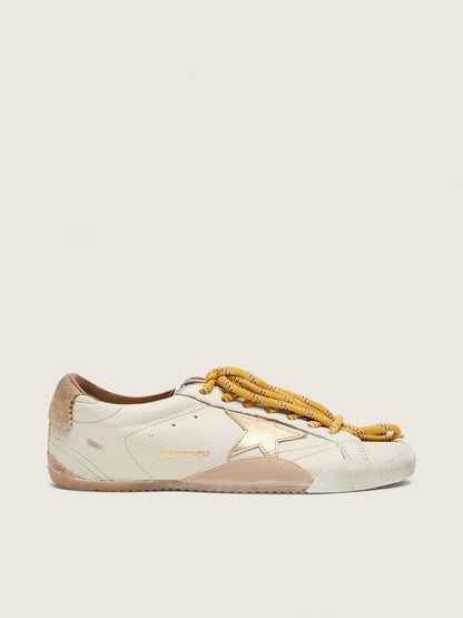 Men's True-Star in white nappa leather with gold foiled leather star and beige suede heel tab - Golden Goose Men