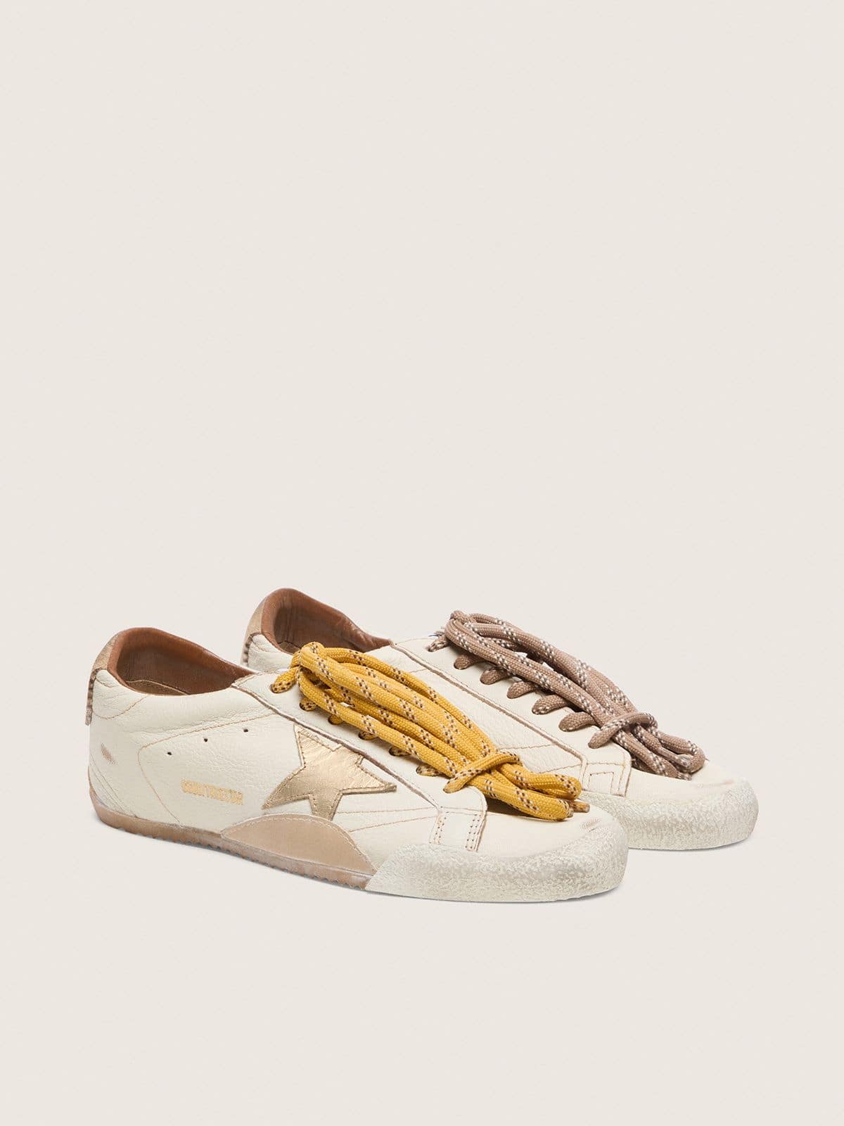 Men's True-Star in white nappa leather with gold foiled leather star and beige suede heel tab - Golden Goose Men