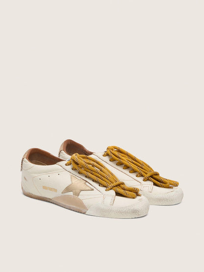 Men's True-Star in white nappa leather with gold foiled leather star and beige suede heel tab - Golden Goose Men