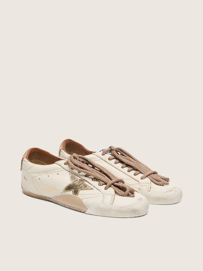 Men's True-Star in white nappa leather with gold foiled leather star and beige suede heel tab - Golden Goose Men
