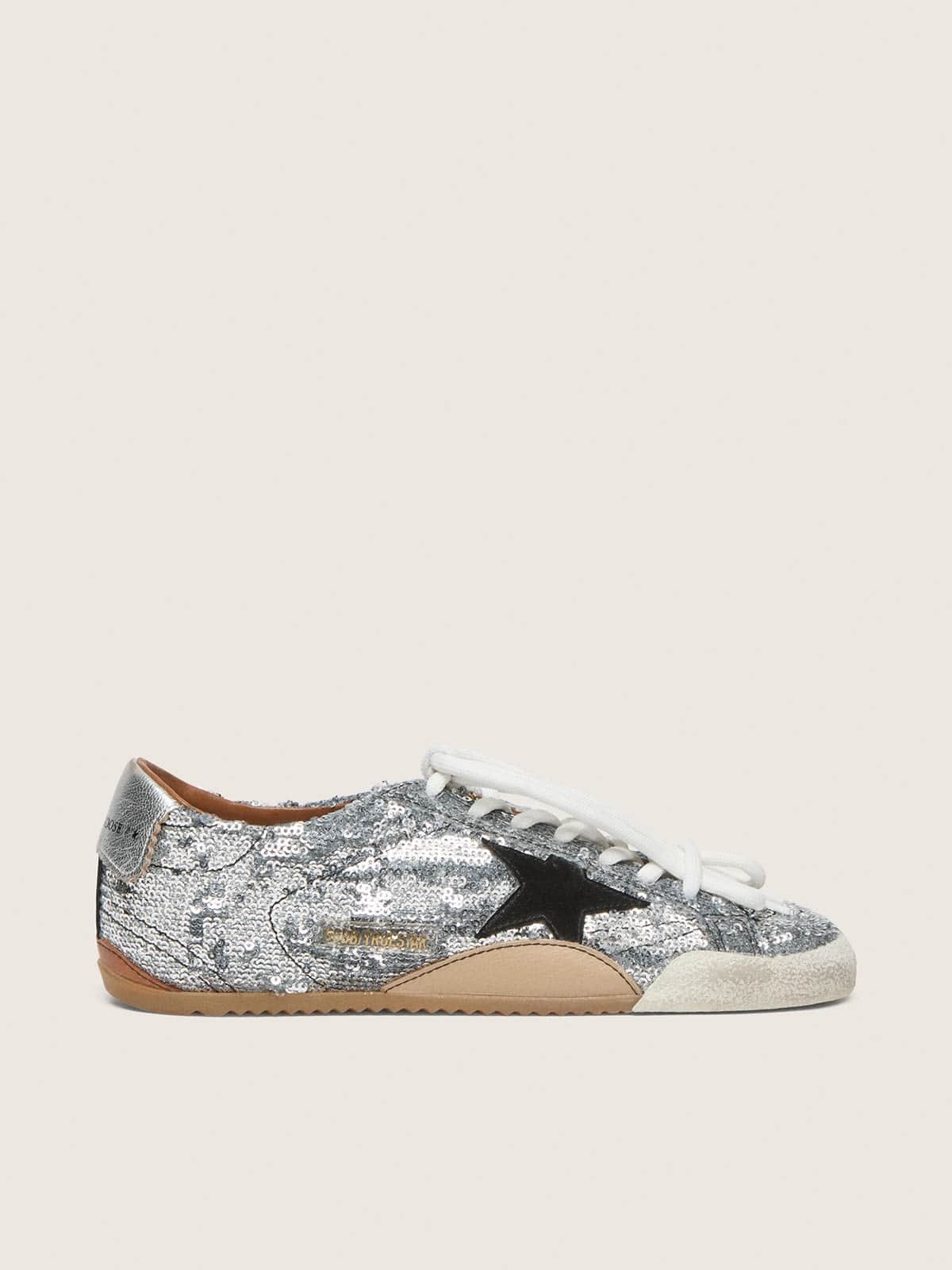 Men's True-Star in silver sequins with black star and silver leather heel tab - Golden Goose Men