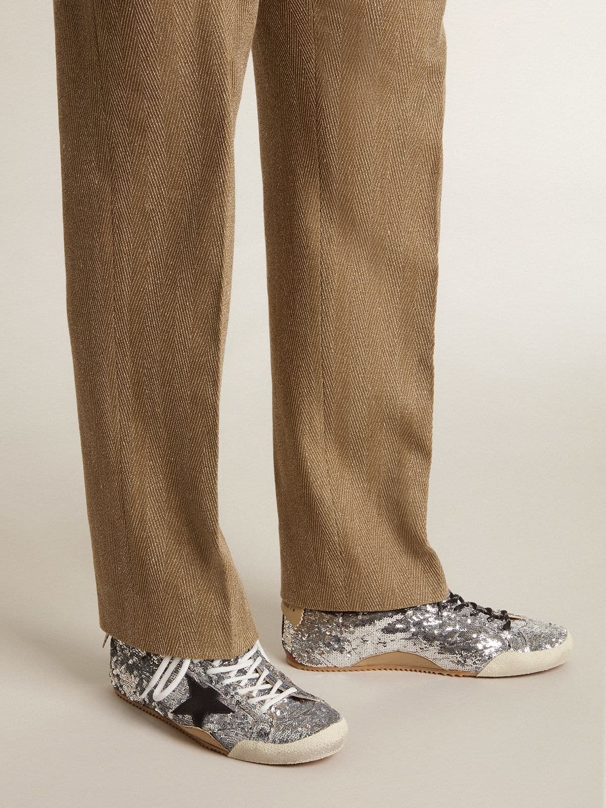 Men's True-Star in silver sequins with black star and silver leather heel tab - Golden Goose Men