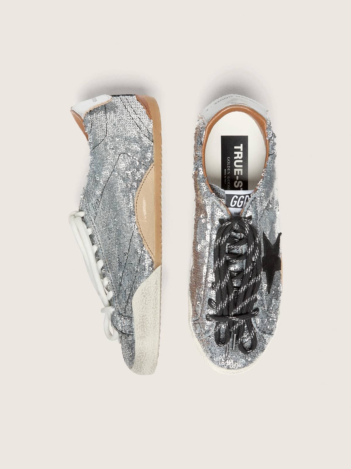 Men's True-Star in silver sequins with black star and silver leather heel tab - Golden Goose Men