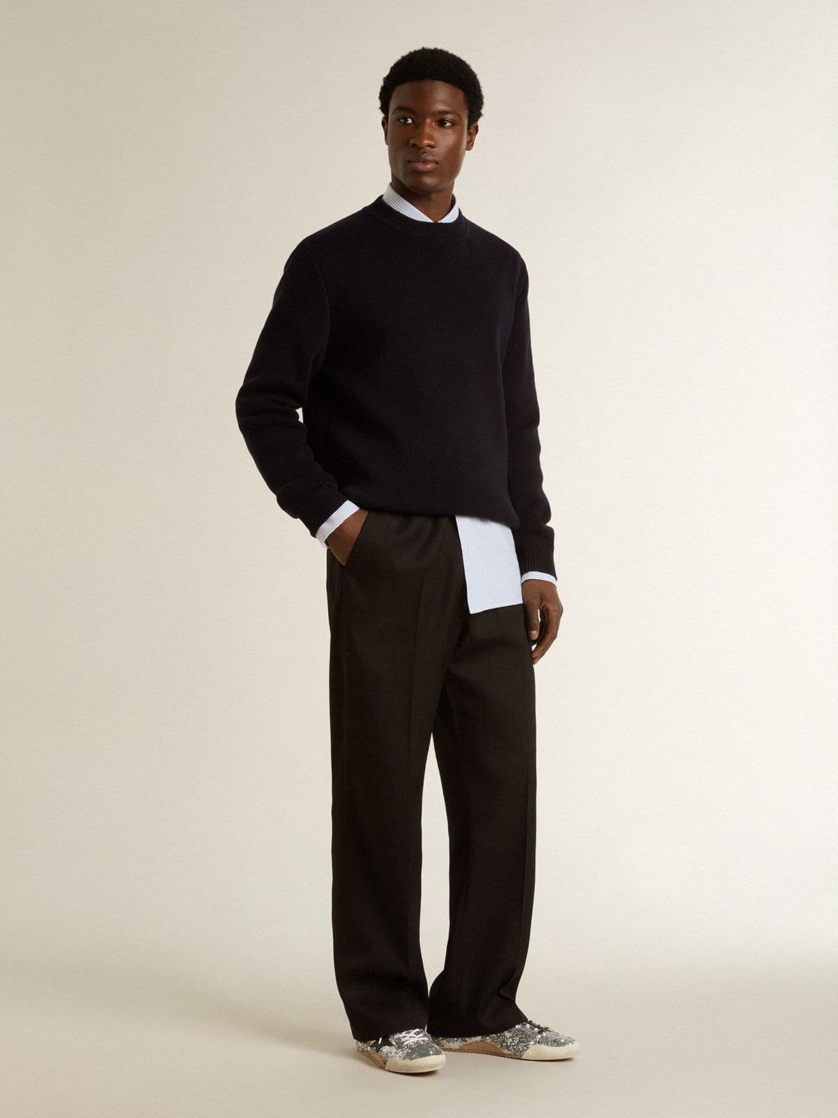 Men's True-Star in silver sequins with black star and silver leather heel tab - Golden Goose Men