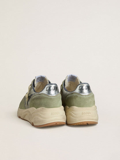Men's Running Sole in sage-green nylon and suede with printed black star - Golden Goose Men