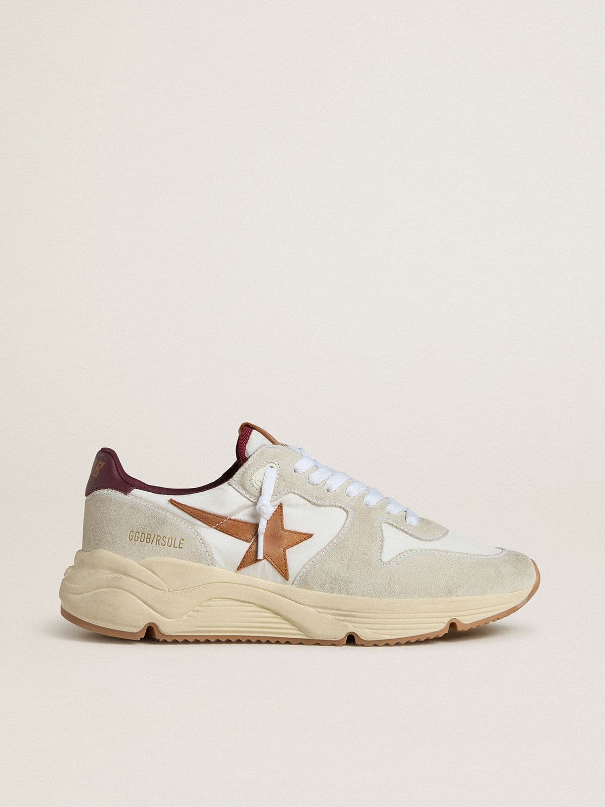 Men's Running Sole in nylon and suede with brown leather star and burgundy leather heel tab - Golden Goose Men