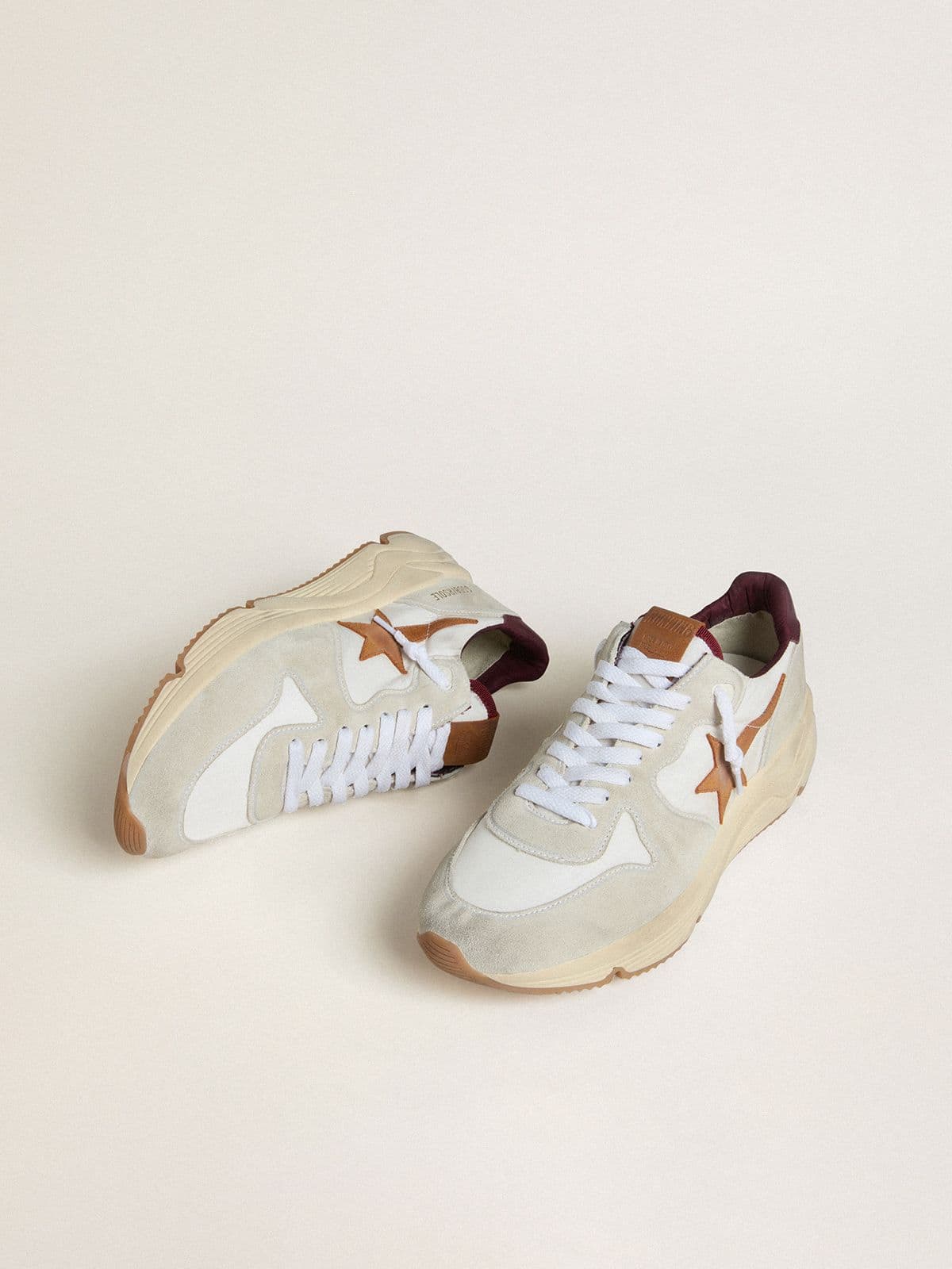 Men's Running Sole in nylon and suede with brown leather star and burgundy leather heel tab - Golden Goose Men