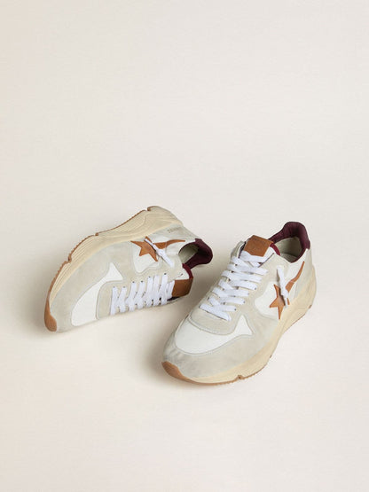 Men's Running Sole in nylon and suede with brown leather star and burgundy leather heel tab - Golden Goose Men